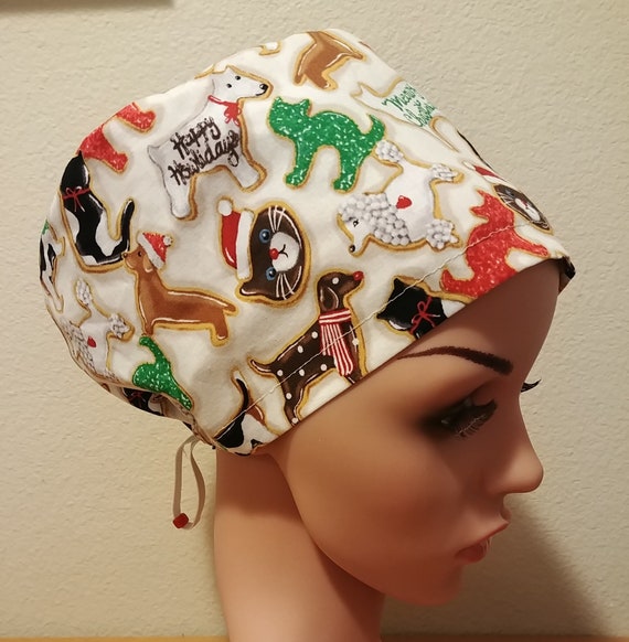 Women's Surgical Cap, Scrub Hat, Chemo Cap,  Dog and Cat Sugar Cookies