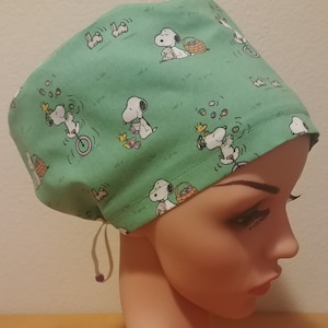 Women&#39;s Surgical Cap, Scrub Hat, Chemo Cap,  Snoopy Easter Beagle