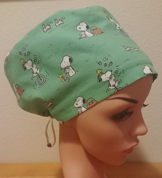 Women's Surgical Cap, Scrub Hat, Chemo Cap,  Snoopy Easter Beagle