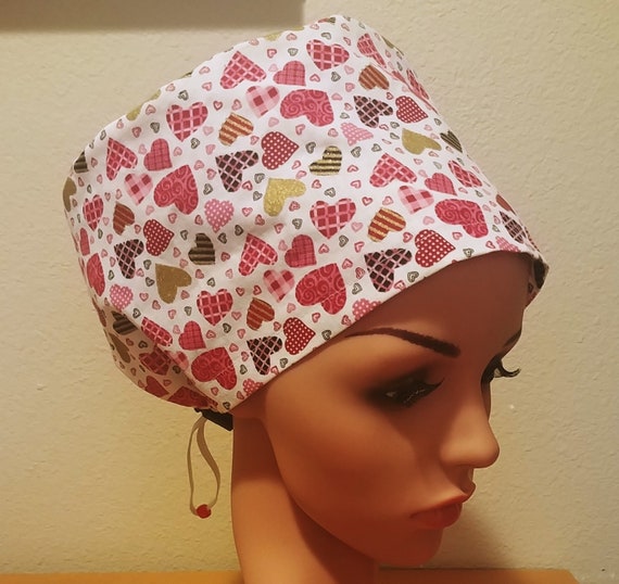 Women's Surgical Cap, Scrub Hat, Chemo Cap, Patterned Hearts