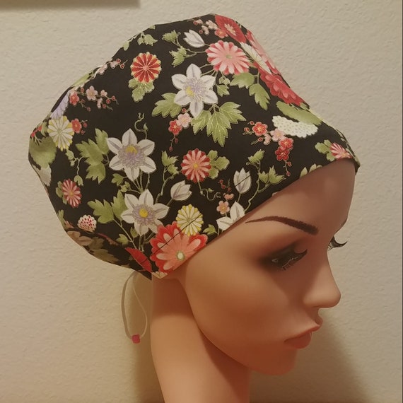 Women's Surgical Cap, Scrub Hat, Chemo Cap, Asian Floral