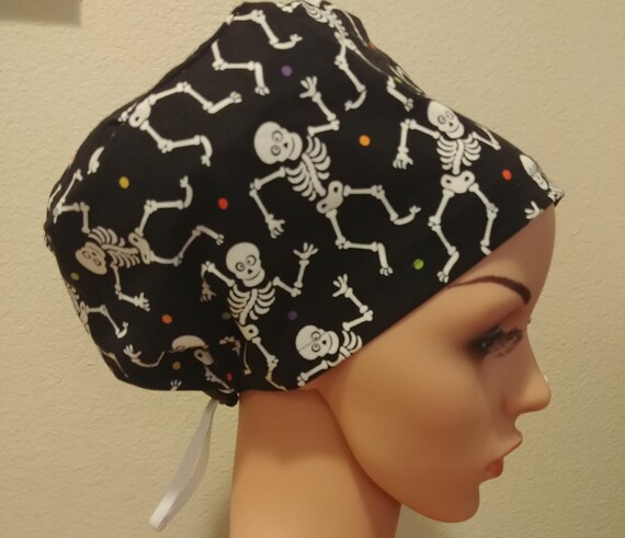 Women's Surgical Cap, Scrub Hat, Chemo Cap, Dancing Skeletons