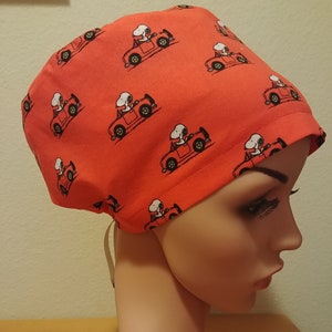 Women&#39;s Surgical Cap, Scrub Hat, Chemo Cap, Crusin Snoopy