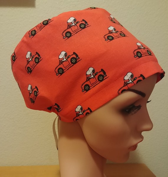 Women's Surgical Cap, Scrub Hat, Chemo Cap, Crusin Snoopy