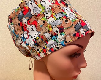 Women's Surgical Cap, Scrub Hat, Chemo Cap, Stacked Dogs