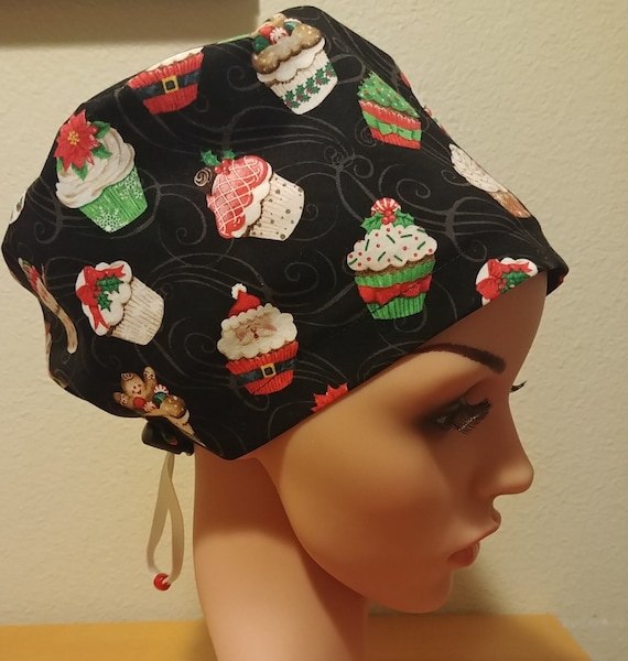 Women's Surgical Cap, Scrub Hat, Chemo Cap,  Christmas Cupcakes