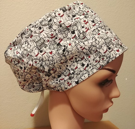 Women's Surgical Cap, Scrub Hat, Chemo Cap, Happy Cats