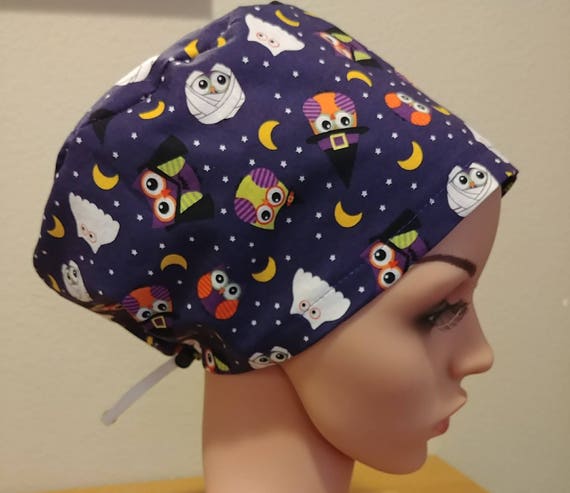 Women's Surgical Cap, Scrub Hat, Chemo Cap, Spooky Owls