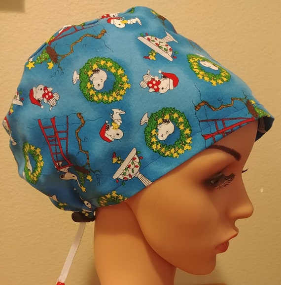 Women's Surgical Cap, Scrub Hat, Chemo Cap, Christmas Snoopy