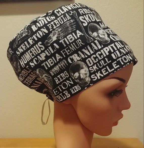 Women's Surgical Cap, Scrub Hat, Chemo Cap,  Boneyard