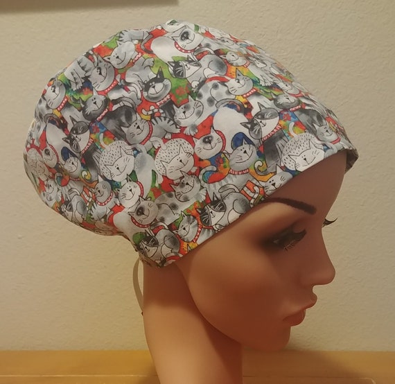 Women's Surgical Cap, Scrub Hat, Chemo Cap, Grey Cats