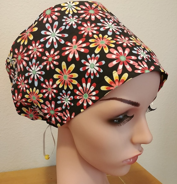 Women's Surgical Cap, Scrub Hat, Chemo Cap, Flower Power Ditsy Daisy