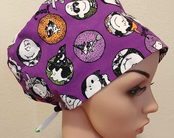 Women's Surgical Cap, Scrub Hat, Chemo Cap, Peanuts Trick or Treat