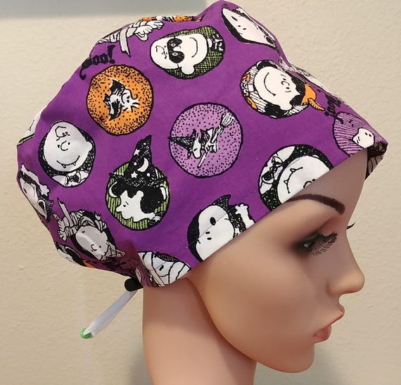 Women's Surgical Cap, Scrub Hat, Chemo Cap, Peanuts Trick or Treat