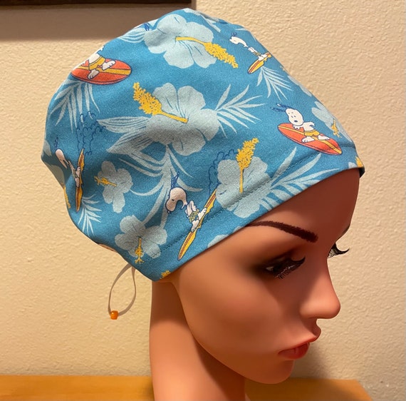 Women's Surgical Cap, Scrub Hat, Chemo Cap,  Surf’s Up Snoopy