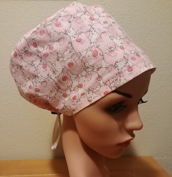 Women's Surgical Cap, Scrub Hat, Chemo Cap,  Pink Piggies