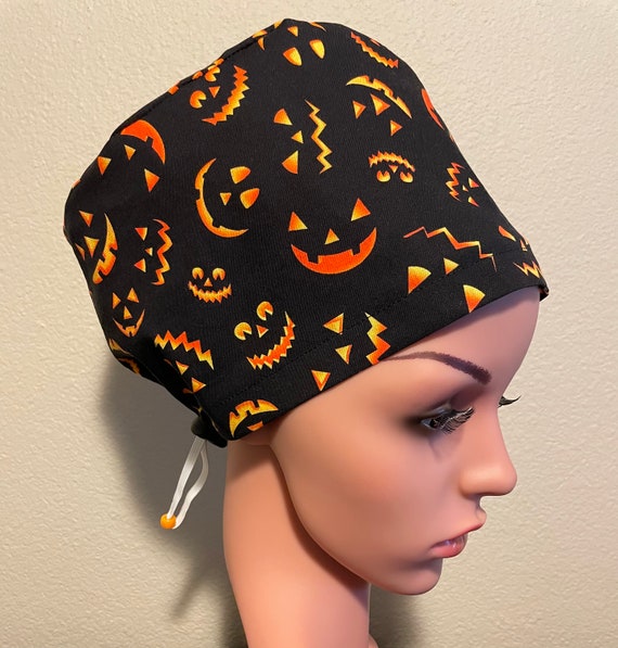 Women's Surgical Cap, Scrub Hat, Chemo Cap, Jack-O-Lantern