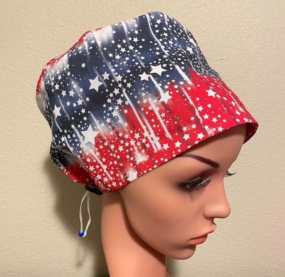 Women's Surgical Cap, Scrub Hat, Chemo Cap,  Stars and Stripes Forever