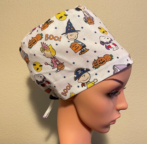 Women's Surgical Cap, Scrub Hat, Chemo Cap, Peanuts Trick or Treat