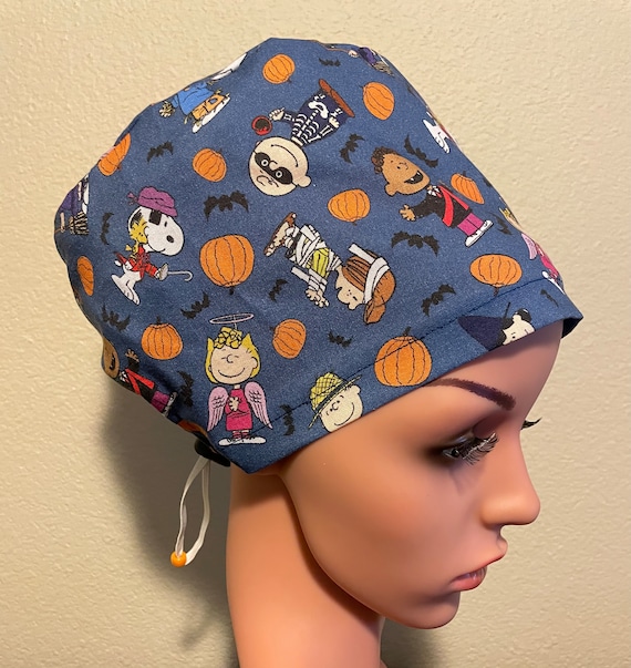 Women's Surgical Cap, Scrub Hat, Chemo Cap, Peanuts Halloween Party