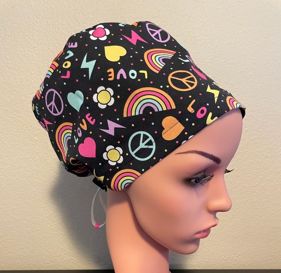 Women's Surgical Cap, Scrub Hat, Chemo Cap, Love and Peace