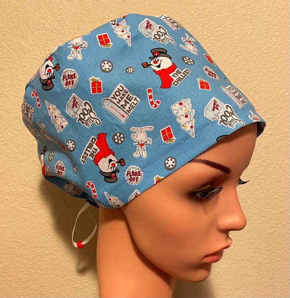 Women's Surgical Cap, Scrub Hat, Chemo Cap,  Frosty the Snowman