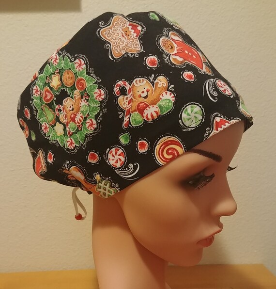 Women's Surgical Cap, Scrub Hat, Chemo Cap,  Gingerbread Man