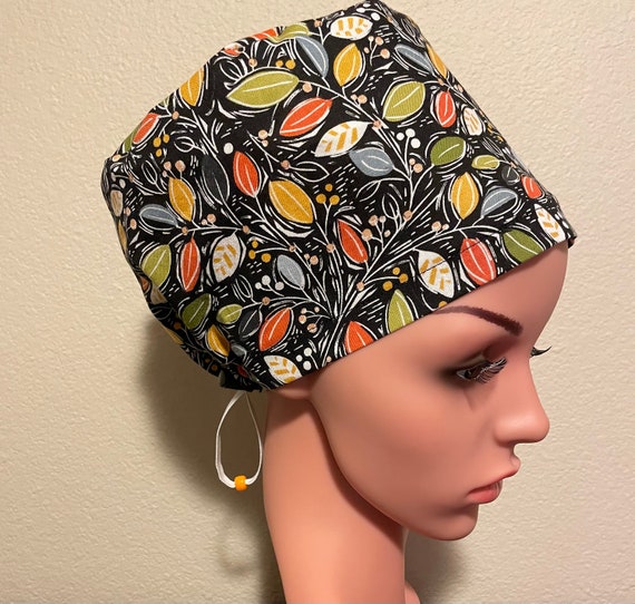 Women's Surgical Cap, Scrub Hat, Chemo Cap,  Fall Leaves