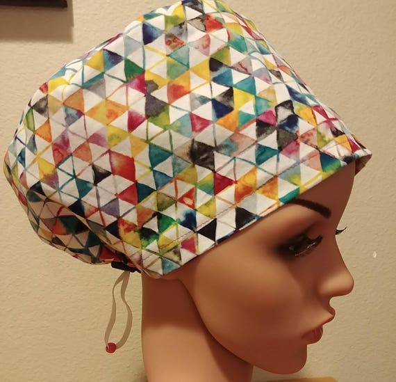 Women's Surgical Cap, Scrub Hat, Chemo Cap, Multi-Color Triangles