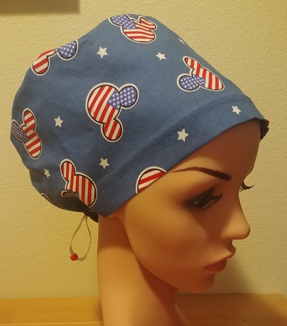 Women's Surgical Cap, Scrub Hat, Chemo Cap, Star Spangled Mickey