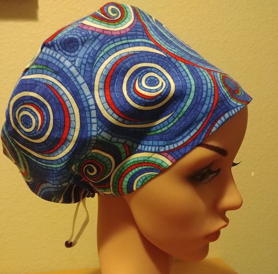 Women's Surgical Cap, Scrub Hat, Chemo Cap, Mosaic Garden Swirly