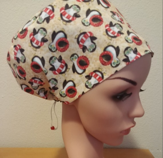 Women's Surgical Cap, Scrub Hat, Chemo Cap,  Penguin Beach