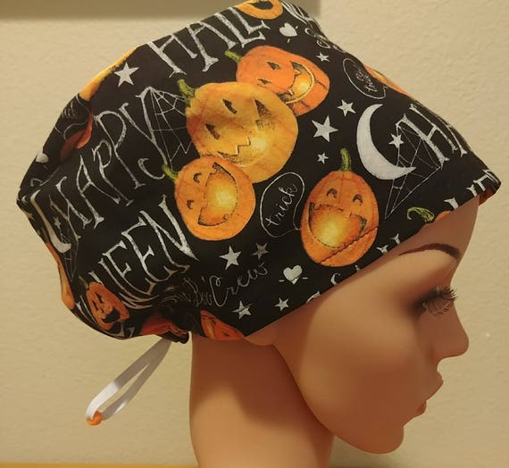 Women's Surgical Cap, Scrub Hat, Chemo Cap, Happy Halloween