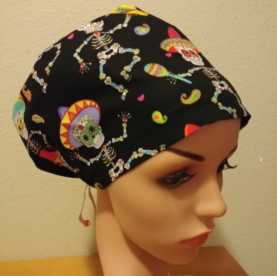 Women's Surgical Cap, Scrub Hat, Chemo Cap, Dancing Day of the Dead