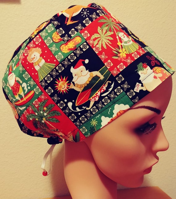Women's Surgical Cap, Scrub Hat, Chemo Cap,  Aloha Santa