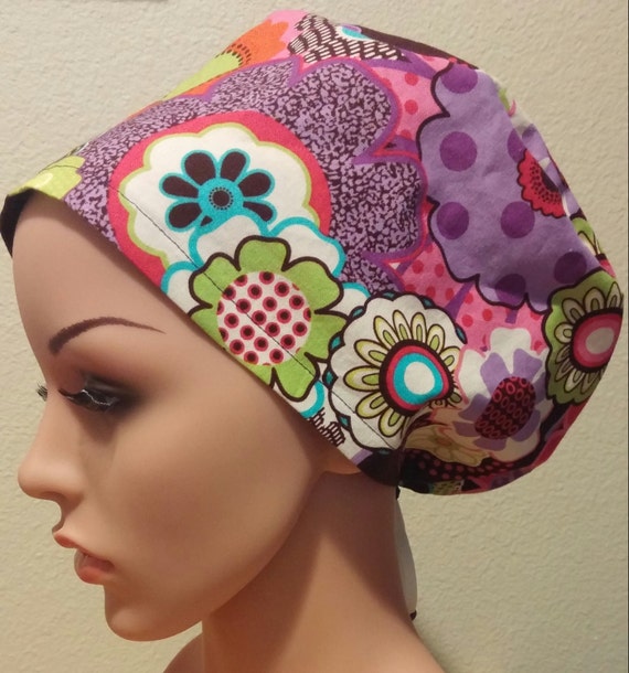 Women's Surgical Cap, Scrub Hat, Chemo Cap, Mod Floral