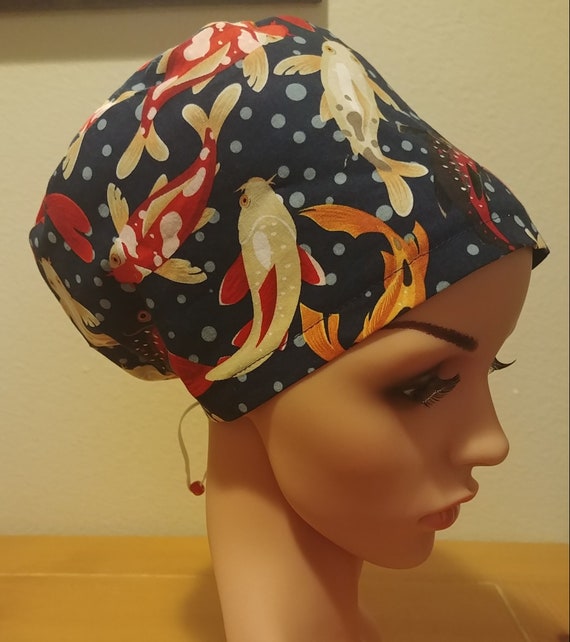Women's Surgical Cap, Scrub Hat, Chemo Cap, Koi Pond