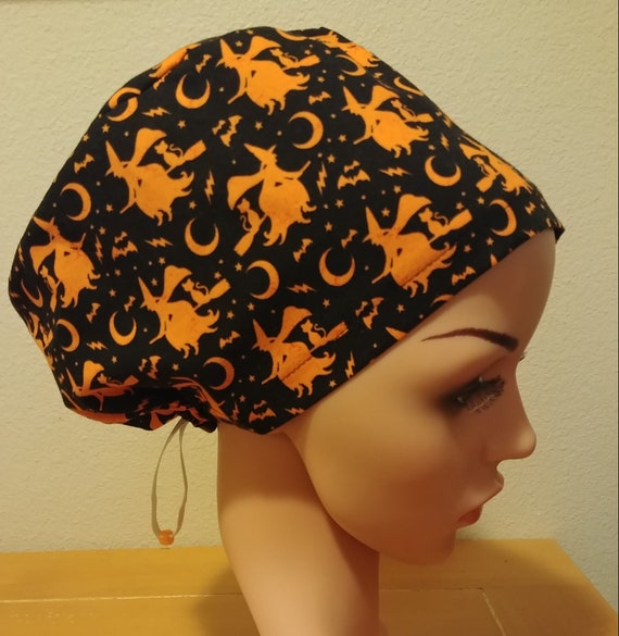 Women's Surgical Cap, Scrub Hat, Chemo Cap,  Witch and Cat