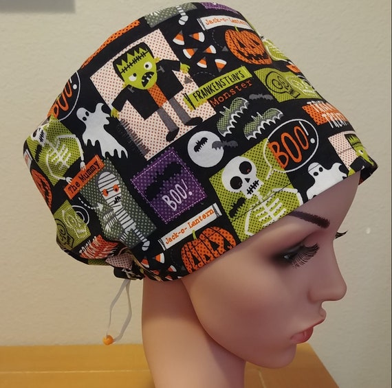 Women's Surgical Cap, Scrub Hat, Chemo Cap, Halloween Characters