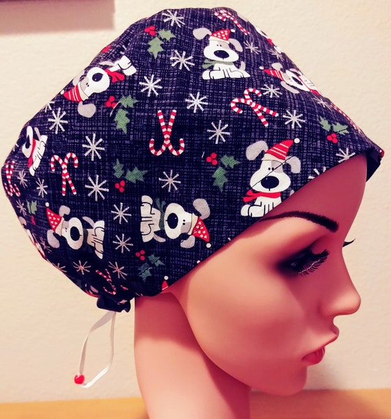 Women's Surgical Cap, Scrub Hat, Chemo Cap, Santa Dog