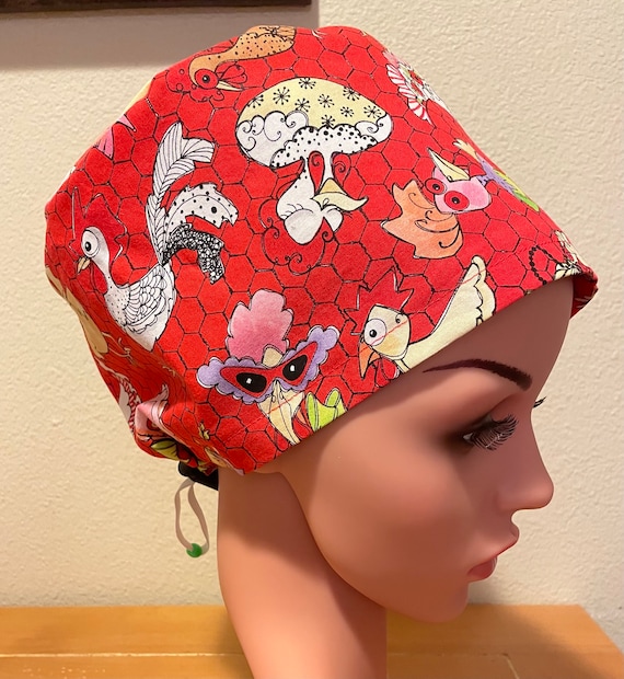 Women's Surgical Cap, Scrub Hat, Chemo Cap,  Classy Chickens