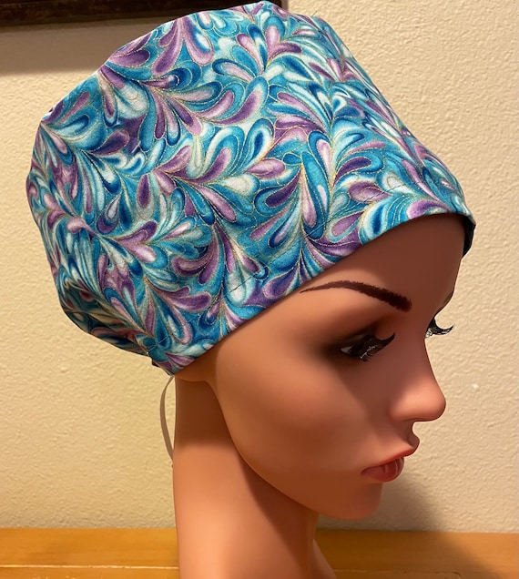 Women's Surgical Cap, Scrub Hat, Chemo Cap,  Blue and Violet Swirls