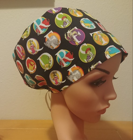 Women's Surgical Cap, Scrub Hat, Chemo Cap, Dr. Suess Alphabet