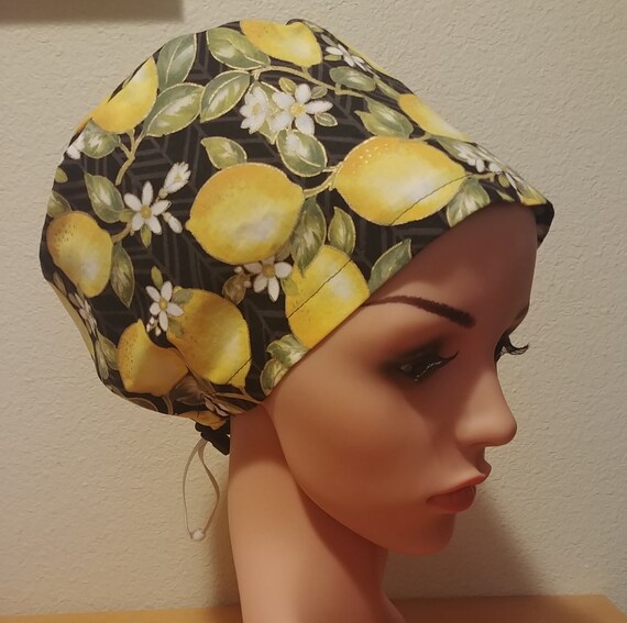 Women's Surgical Cap, Scrub Hat, Chemo Cap, Luscious Lemons