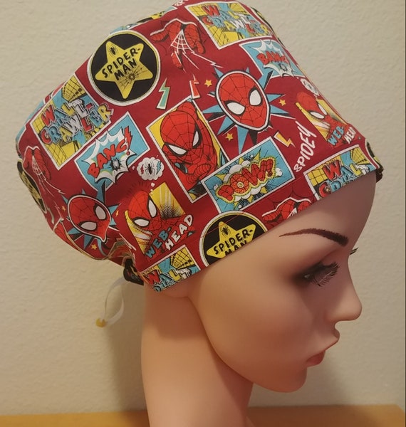 Women's Surgical Cap, Scrub Hat, Chemo Cap, Spiderman