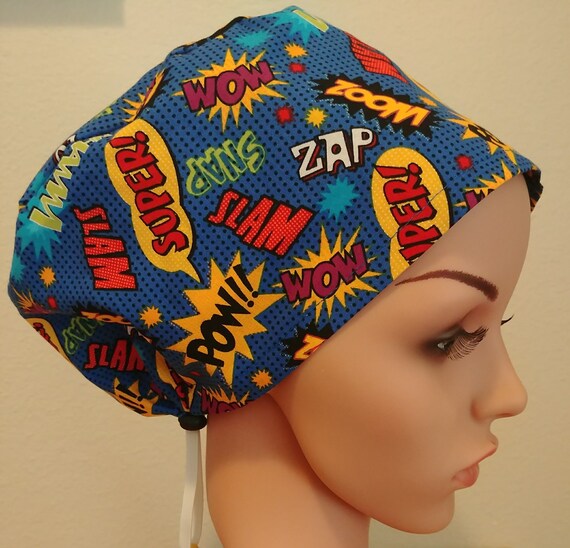 Women's Surgical Cap, Scrub Hat, Chemo Cap, Super Hero