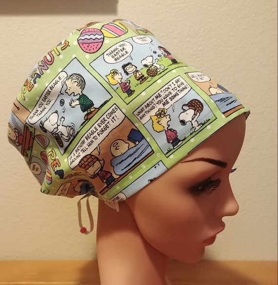 Women's Surgical Cap, Scrub Hat, Chemo Cap,  Peanuts Easter Comic