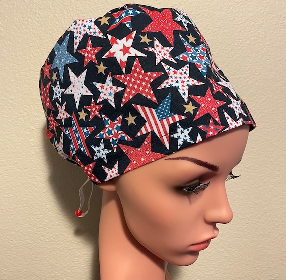 Women's Surgical Cap, Scrub Hat, Chemo Cap, Patriotic Stars