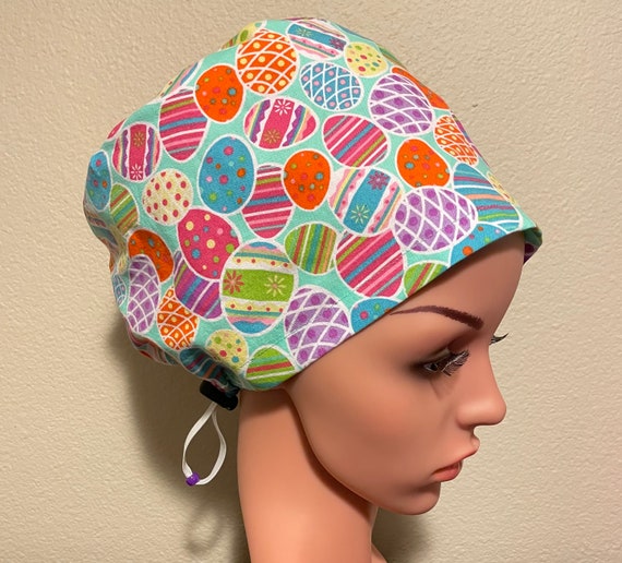 Women's Surgical Cap, Scrub Hat, Chemo Cap,  Easter Egg Hunt