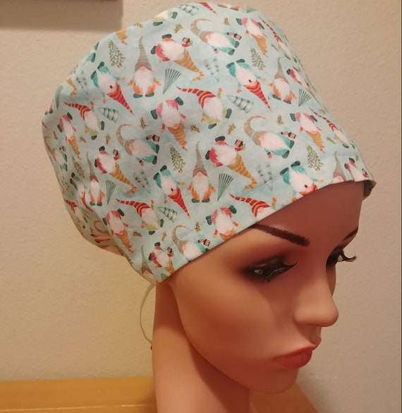 Women's Surgical Cap, Scrub Hat, Chemo, Christmas Gnomes